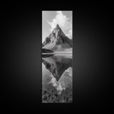 Sharp Mountain Peak, Reflection Stillness, Monochrome Wild, Framed Canvas Print, Rustic Cabin Wall Art, Nature Lover Gift Idea