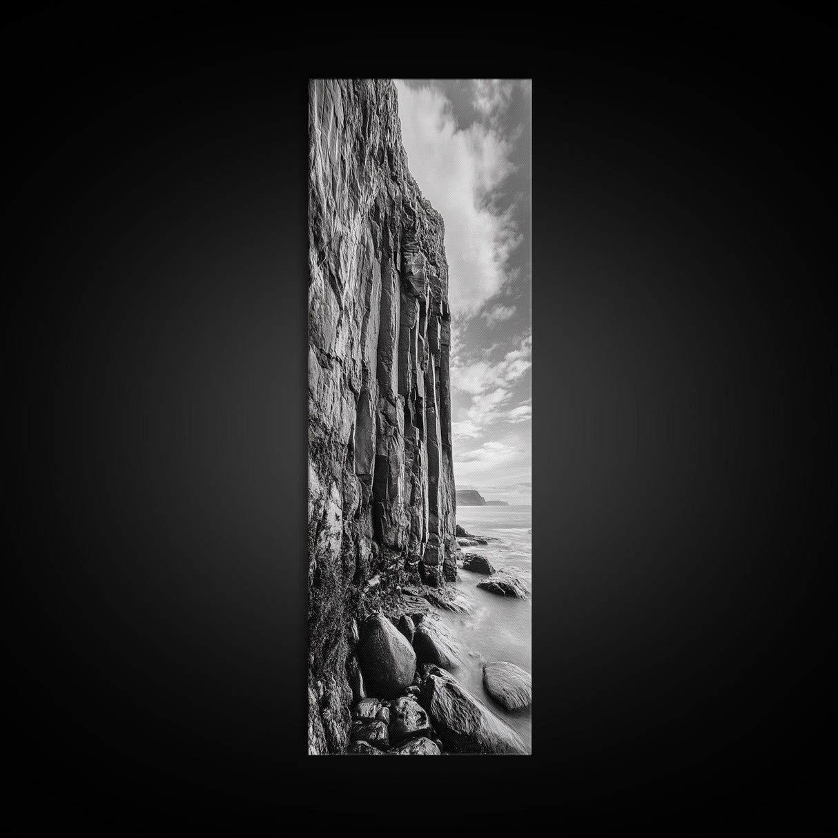 Cliffside Texture, Ocean Rocks, Vertical Landscape, Canvas Print, Modern Coastal Wall Art, Minimalist Nature Decor, Hallway Art
