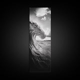 Ocean Wave Curl, Black White Surf, Modern Coastal Art, Bathroom Beach Decor, Framed Canvas Print, Minimalist Wall Style, Living Room Art
