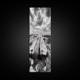Weathered Pier End, Dramatic Ocean View, Minimalist Coastal Landscape, Canvas Print, Living Room Fall Wall Art, Rustic Decor