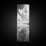 Lake Reflection, Calm Waters, Cloudy Sky, Minimalist Landscape, Framed Canvas Print, Neutral Living Room Art, Tranquil Nature Scene