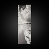 Beach Horizon, Ocean Calm, Foamy Shore, Black White Coastal Art, Canvas Print, Bathroom Decor, Peaceful Coastal Minimalist Style