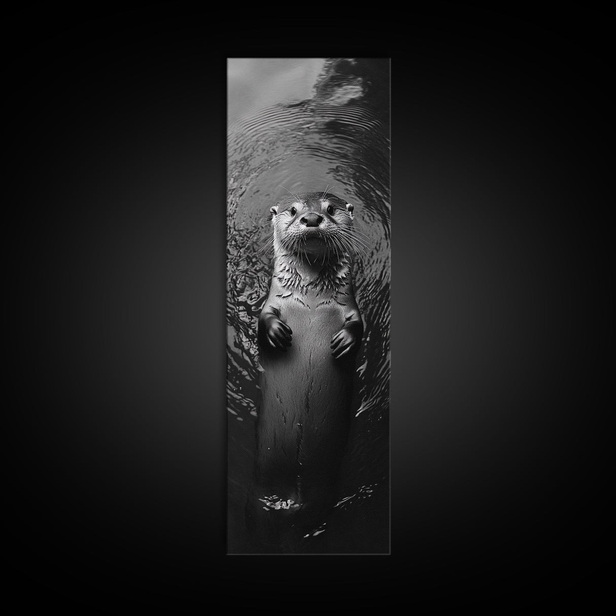 Cute Otter, Wildlife Charm, Animal Portrait, Black White Art, Canvas Print, Kids Room Wall Art, Woodland Nursery, Nature Lover Gift