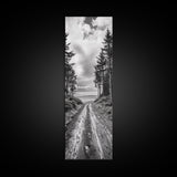 Coastal Forest Path, Nature Trail, Ocean View, Black and White, Framed Canvas Print, Entryway Wall Art, Rustic Decor, Landscape Photography