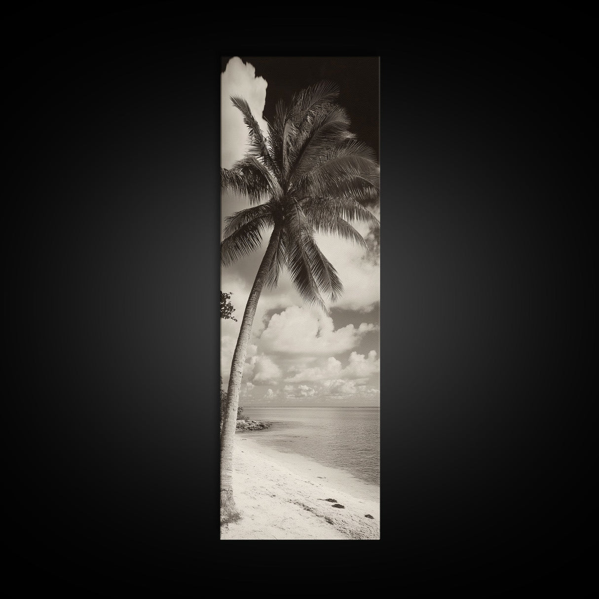 Tropical Palm Tree, Seaside Tranquility, Island Breeze, Framed Canvas Print, Bathroom Wall Art, Boho Beach Decor, Coastal Vibes