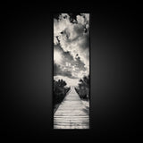 Boardwalk Path, Coastal Sunset, Palm Trees, Framed Canvas Print, Beach Walkway Wall Art, Entryway or Living Room Coastal Decor