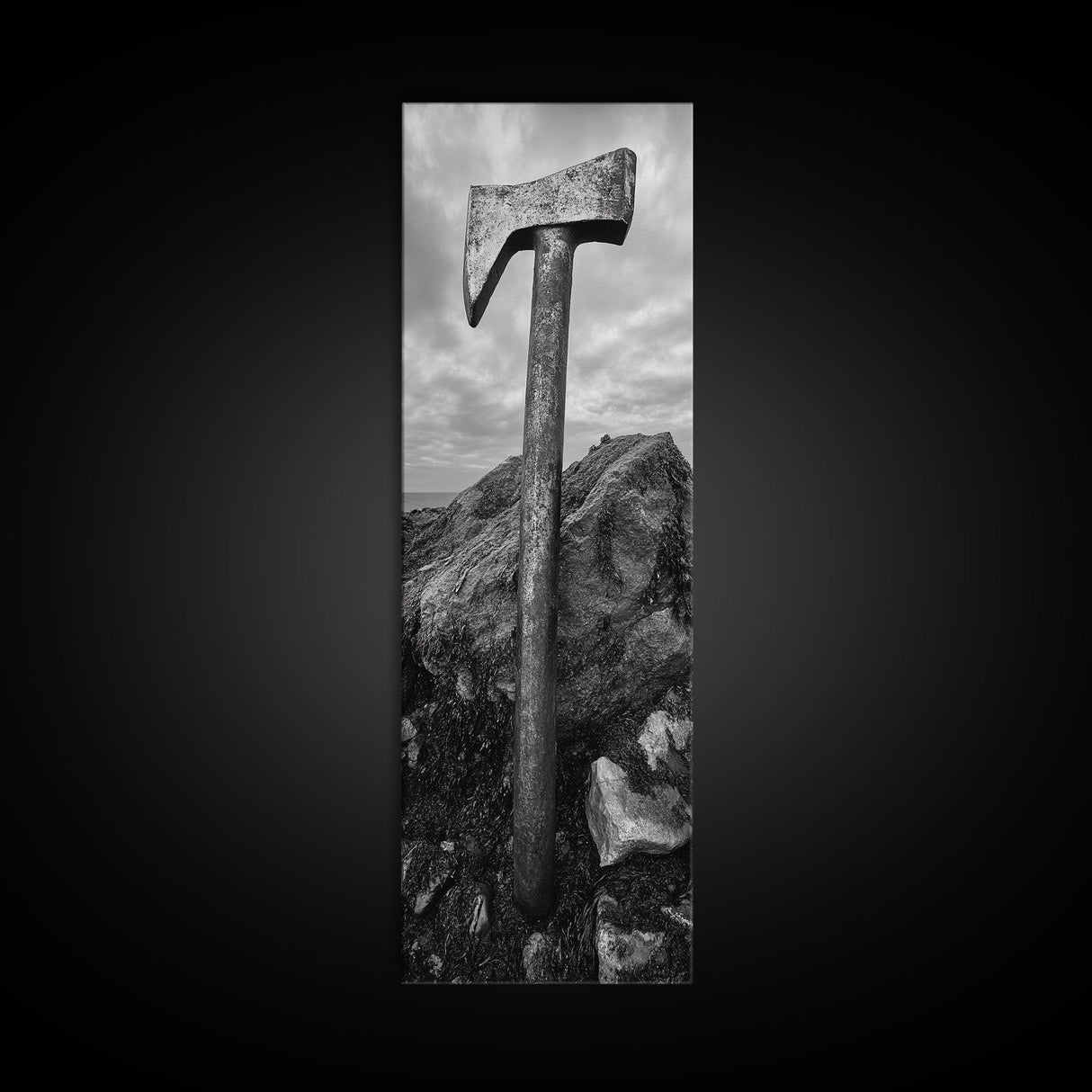 Rustic Axe Decor, Woodsy Cabin Vibes, Nature Photography, Masculine Art, Framed Canvas Print, Man Cave Decor, Garage Wall Art
