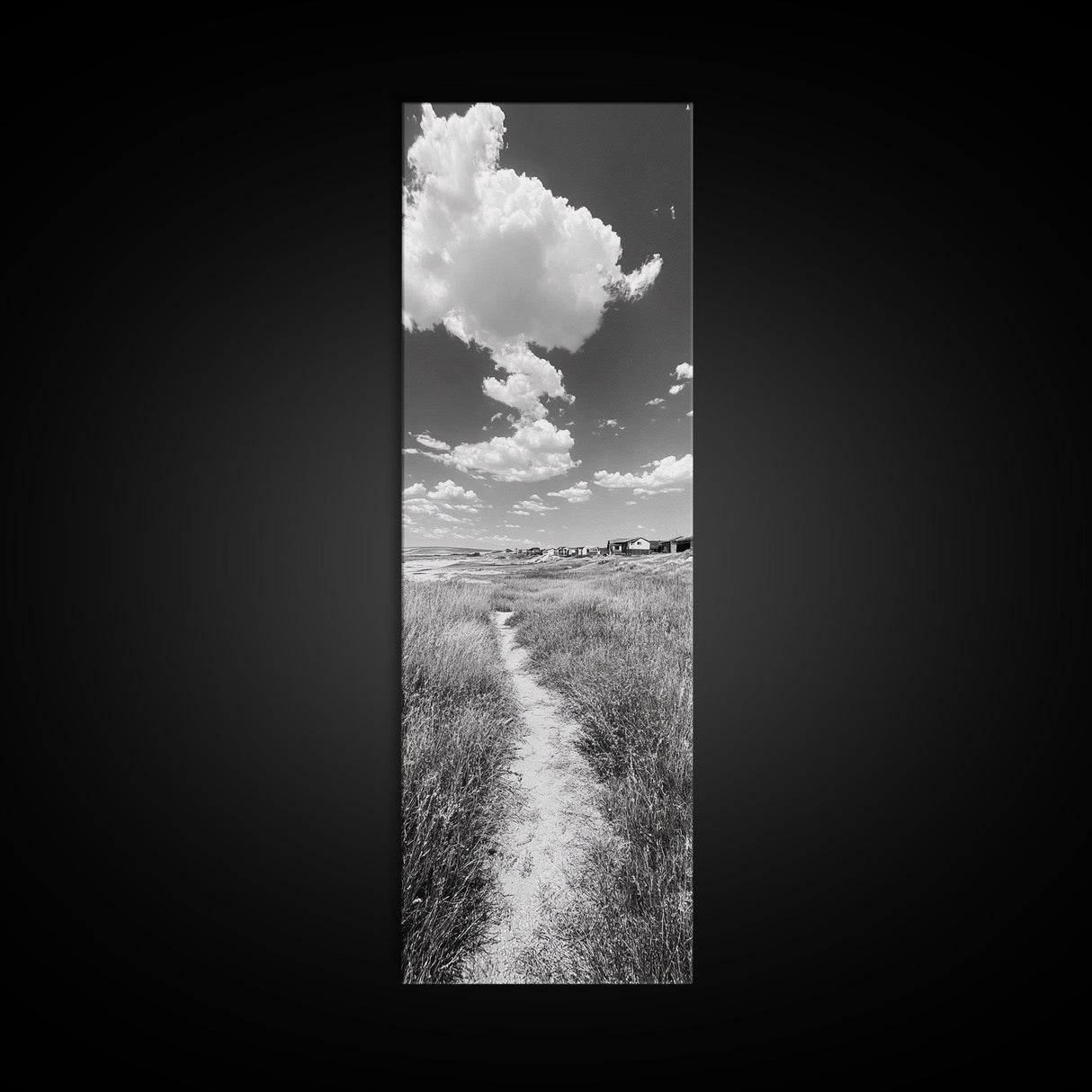 Countryside Trail View, Open Prairie Path, Farmhouse Nature, Framed Canvas Print, Entryway or Rustic Living Room Art, Beach House Decor