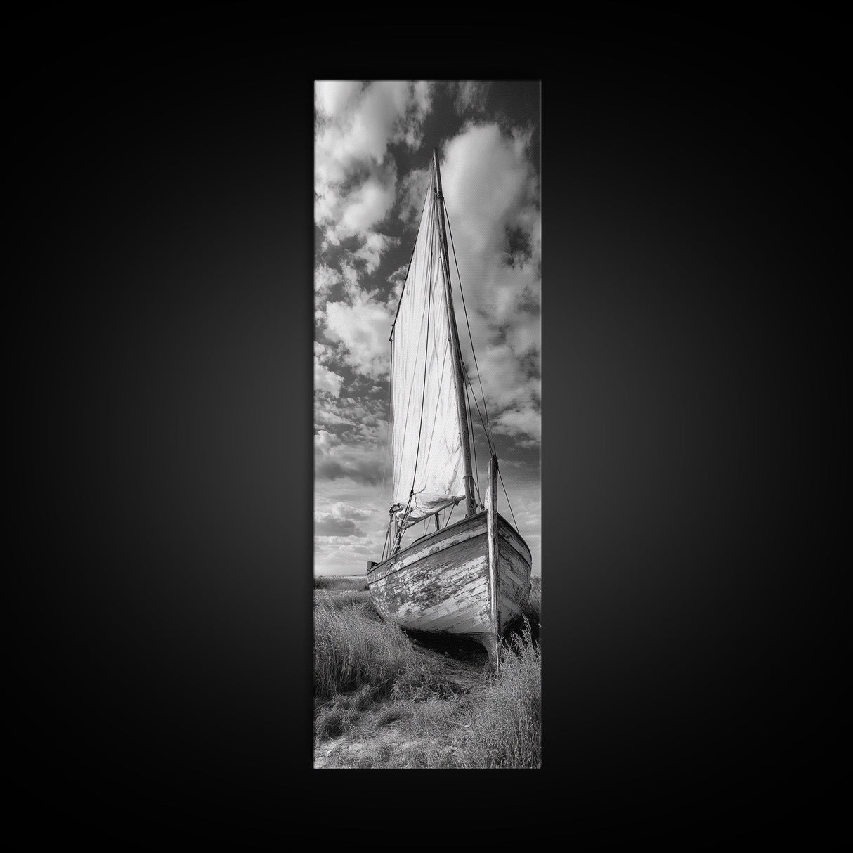 Weathered Sailboat Scene, Coastal Rustic Charm, Seafaring Wall Decor, Framed Canvas Print, Nautical Bathroom or Hallway Art, Ocean Decor