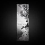 Bare Tree Reflection, Minimal Winter Shoreline, Calm Monochrome Art, Framed Canvas Print, Scandinavian Living Room Art, Bathroom Art