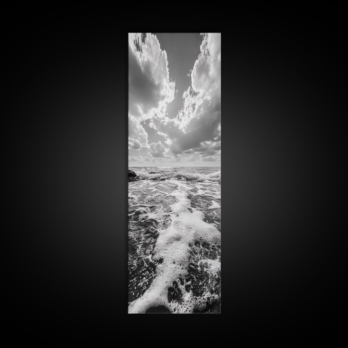 Sparkling Ocean, Cloud Horizon, Sea Breeze, Framed Canvas Print, Bright Coastal Art, Bathroom or Living Room Summer Vibe Wall Decor
