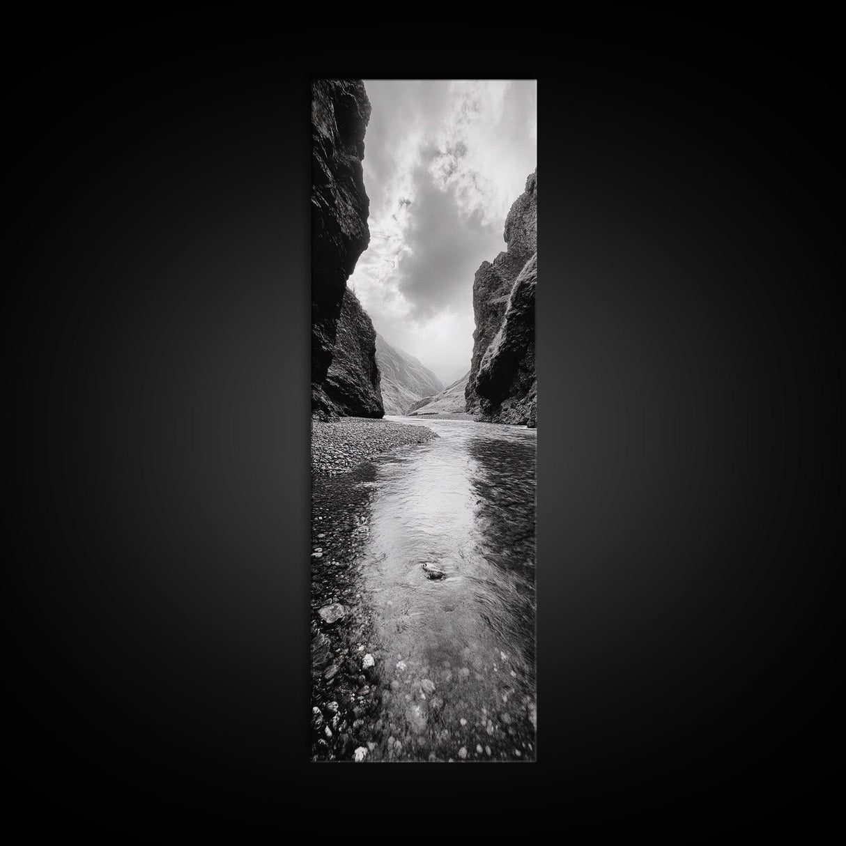 Mountain Valley, Serene Stream, Canyon Light, Framed Canvas Print, Peaceful Nature Scene, Bedroom or Study Minimalist Wall Decor