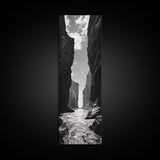 Coastal Canyon, Ocean Passage, Black White Art, Vertical Nature Scene, Framed Canvas Print Entryway Wall Art, Landscape Minimalist Decor