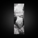 Tide Pool, Coastal Reflection, Tranquil Cove, Cloudy Sky, Framed Canvas Print Zen Bathroom Art, Minimalist Nature Wall Decor, Neutral Modern Style
