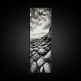 Coastal Stones, Rocky Shore, Sunrise Ocean, Black White Print, Framed Canvas Print Beach House Decor, Entryway Art, Nautical Minimalist Wall Art