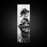 Lone Tree, Rock Island, Tranquil Coast, Nature Strength, Framed Canvas Print Cabin Wall Art, Minimalist Tree Print, Nordic Nature Living Room Decor