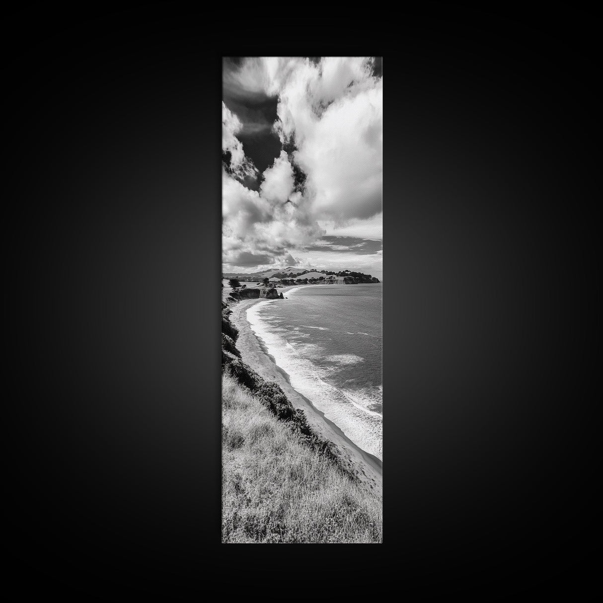 Seaside Cliffs, Rolling Hills, Dramatic Clouds, Framed Canvas Print, Country Landscape Art, Living Room Wall Art, Modern Rustic Decor