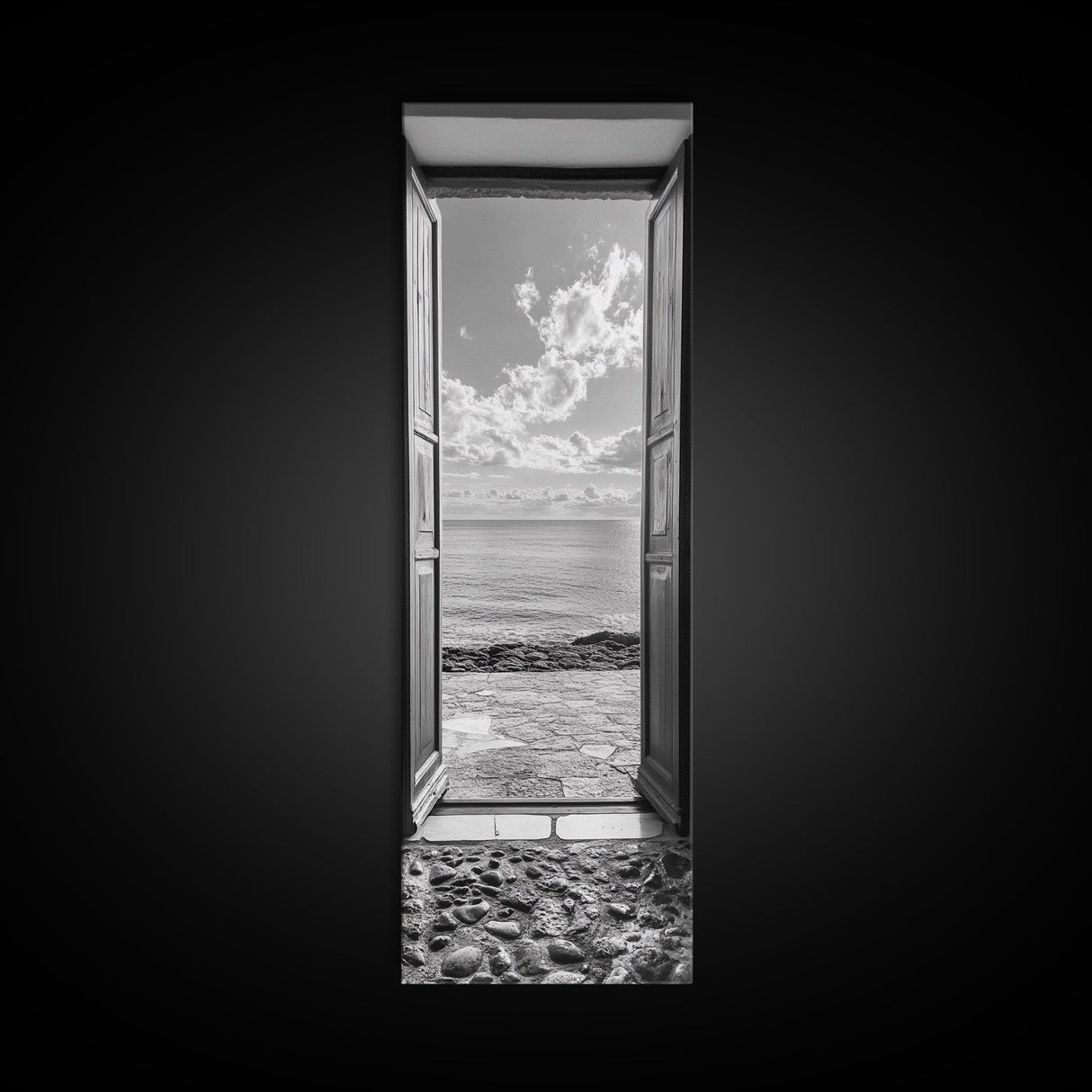 Open Door View, Sea Horizon Art, Dreamy Ocean Photography, Modern Entryway Decor, Framed Canvas Print, Minimalist Style Seascape