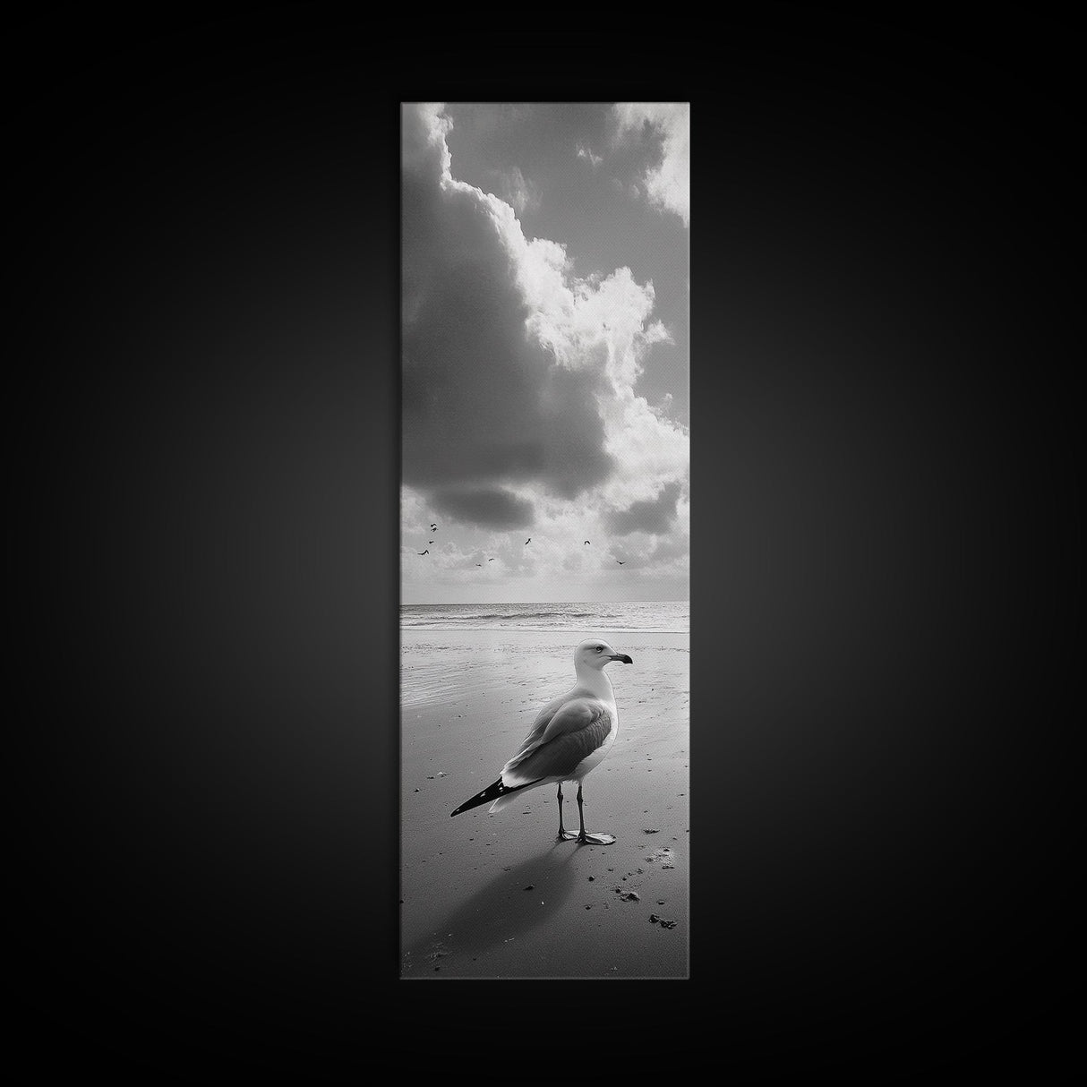 Seagull, Ocean Breeze, Beach Minimalism, Tranquil Shoreline, Seagull Photo Art, Coastal Framed Canvas Print, Bathroom Wall Decor