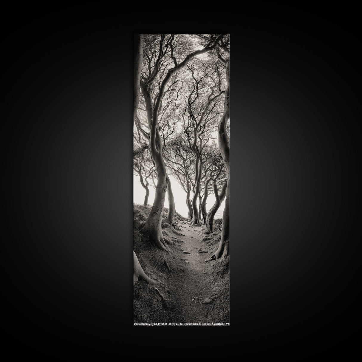 Twisted Trees, Enchanted Path, Forest Tunnel, Autumn Mood, Mystical Nature Framed Canvas Print, Fall Entryway Wall Art, Rustic Decor