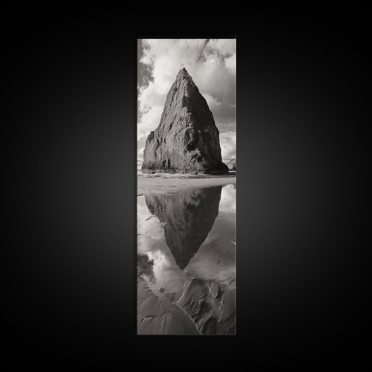 Monolith Reflection, Coastal Rock, Dramatic Seascape, Tidal Pool, Nature Inspired Framed Canvas Print, Modern Hallway Wall Art