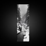Winter Forest, Snowy River, Pine Trees, Canvas Print, Cozy Cabin Wall Art, Nature Lover Gift, Scandinavian Style, Holiday Decor, Bedroom Decor