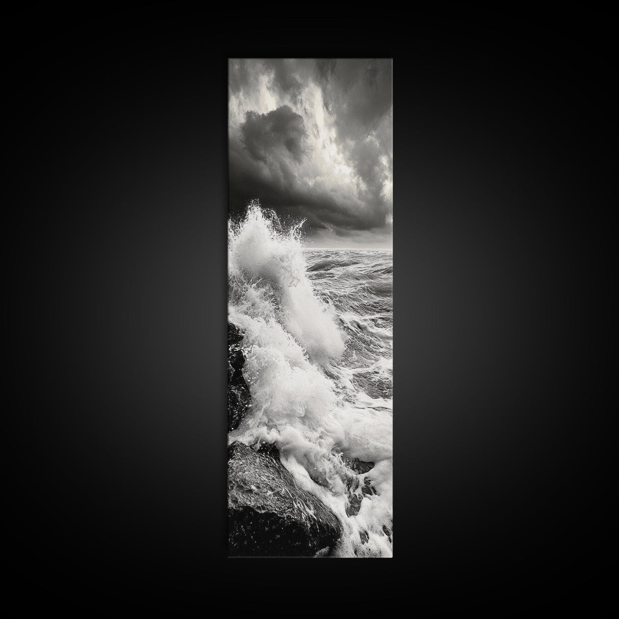 Stormy Sea, Crashing Waves, Ocean Fury, Nature Power Framed Canvas Print, Moody Living Room Wall Art, Dramatic Coastal Decor, Office Art
