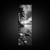 Tree Shoreline, Tranquil Water, Sunset Reflection, Peaceful Horizon, Framed Canvas Print, Nature Photography, Cabin Wall Art