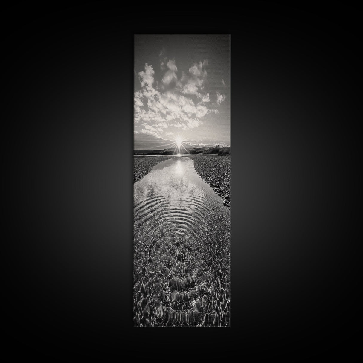 Rippling Water, Pebble Riverbed, Radiant Sunset, Peaceful Reflection, Canvas Print, Zen Art, Bathroom Wall Art, Nature Calm Decor