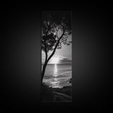 Coastal Tree, Ocean Sunset, Silhouetted Landscape, Peaceful Water, Framed Canvas Print, Nature Art, Bedroom Tranquil Decor