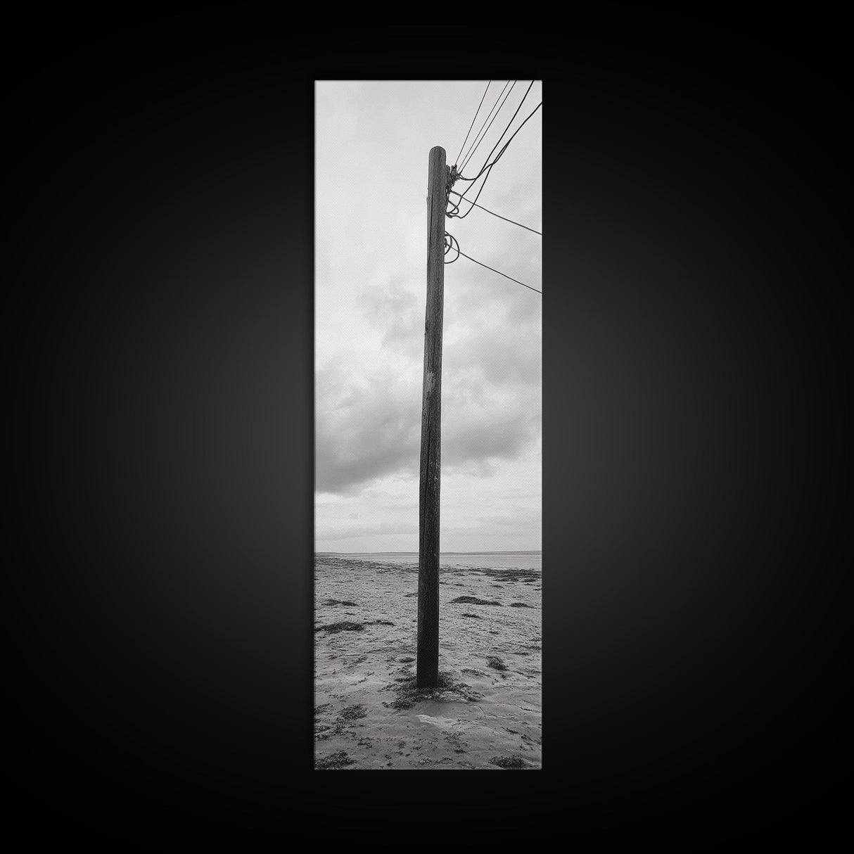 Utility Pole, Coastal Wires, Industrial Sky, Power Lines, Framed Canvas Print, Minimalist Photography, Loft Wall Art, Urban Decor