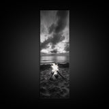 Campfire Glow Dusk, Beach Bonfire, Ocean Sunset Flame, Cozy Evening Mood, Framed Canvas Print, Fall Wall Art, Cabin Living Room Decor