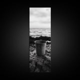 Metal Cup, Shoreline Still Life, Rustic Seaside, Canvas Print, Vintage Aesthetic, Coastal Kitchen Wall Art, Minimal Beach Mood