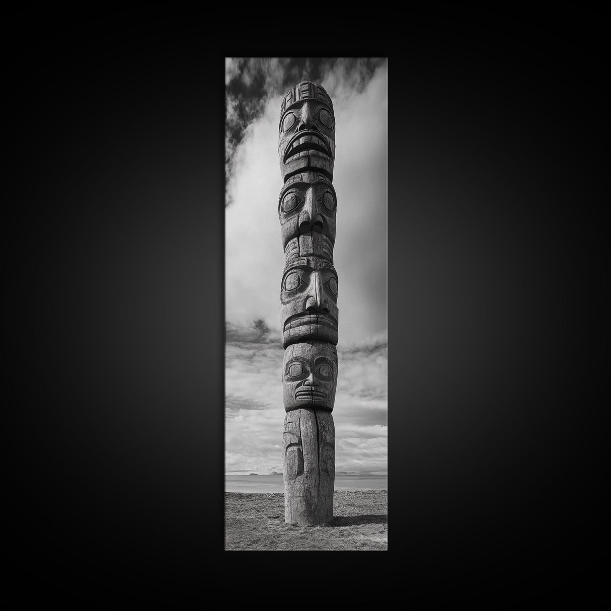 Totem Pole, Tribal Faces, Historic Symbolism, Canvas Print, Cultural Wall Decor, Office Wall Art, Rustic Museum Style Photography