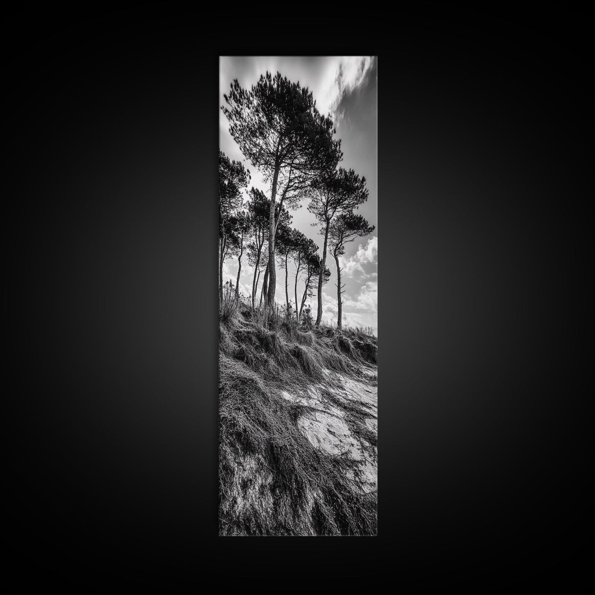 Windy Pines, Cliff Edge, Tree Silhouettes, Canvas Print, Moody Forest Photography, Rustic Cabin Wall Art, Autumn Living Room Decor