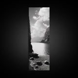 Fjord Mountain Lake, Scenic Nordic Landscape, Tranquil Nature Print, Minimalist Wall Art, Bedroom Decor, Framed Canvas Print