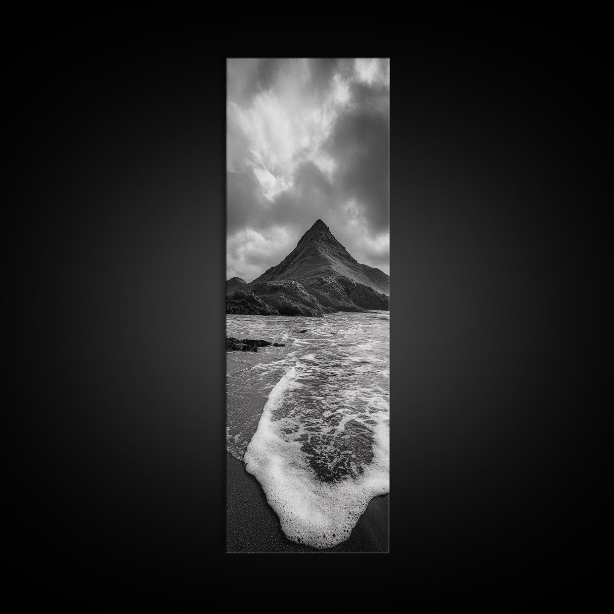 Dramatic Seaside Peak, Coastal Mountain Wall Art, Black Beach Photography, Bold Nature Decor, Canvas Print, Living Room Art