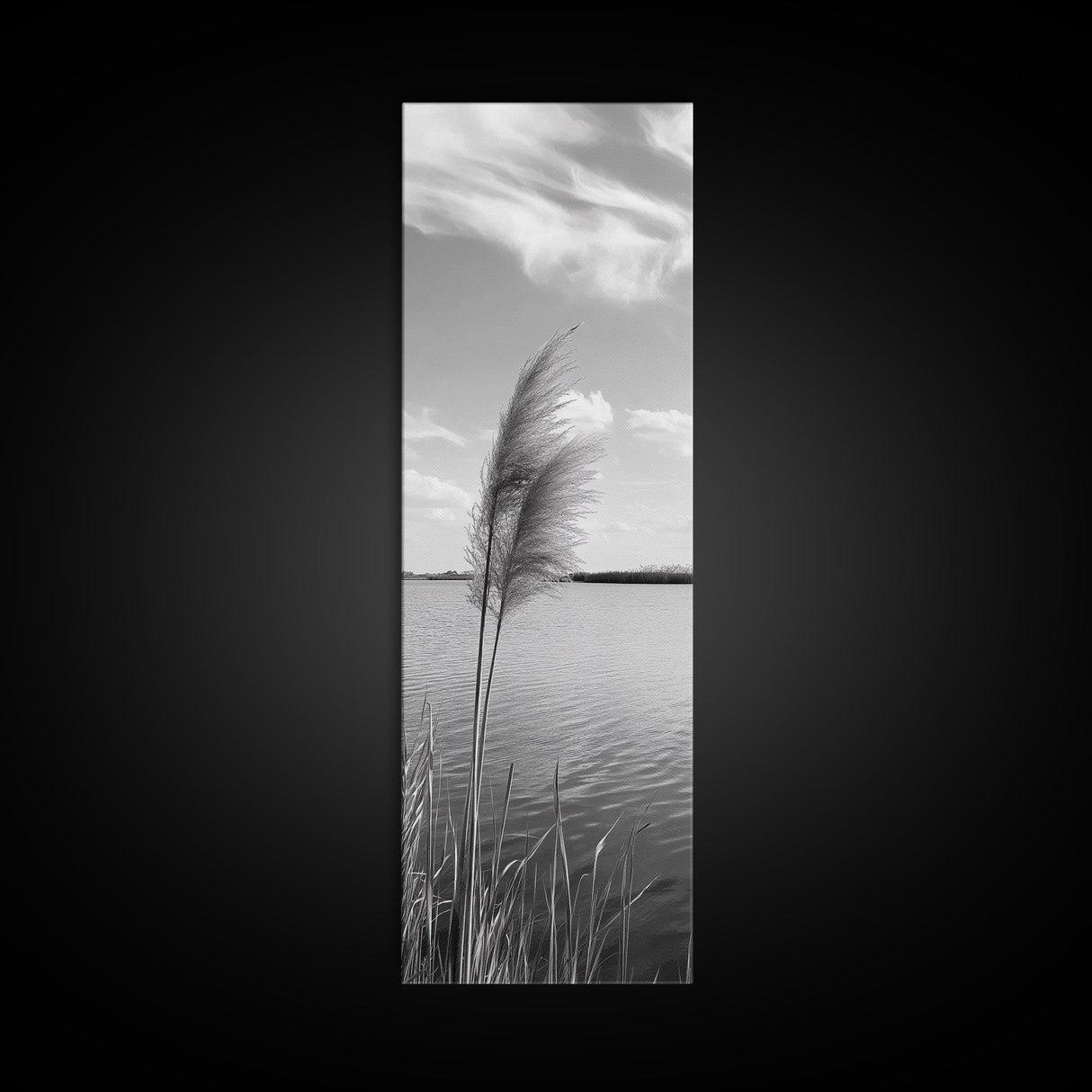 Lakeside Grasses, Windy Waterscape Print, Minimal Nature Art, Calm Landscape Decor, Bathroom or Office Wall Art, Canvas Print