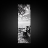 Lakeside Bench View, Peaceful Nature Scene, Tranquil Reflection Print, Minimalist Wall Decor, Zen Office Art, Framed Canvas Print