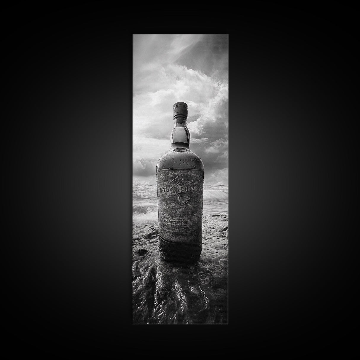 Weathered Bottle Beach, Abandoned Object Art, Coastal Still Life Print, Rustic Nautical Wall Decor, Studio or Bar Area, Canvas Print