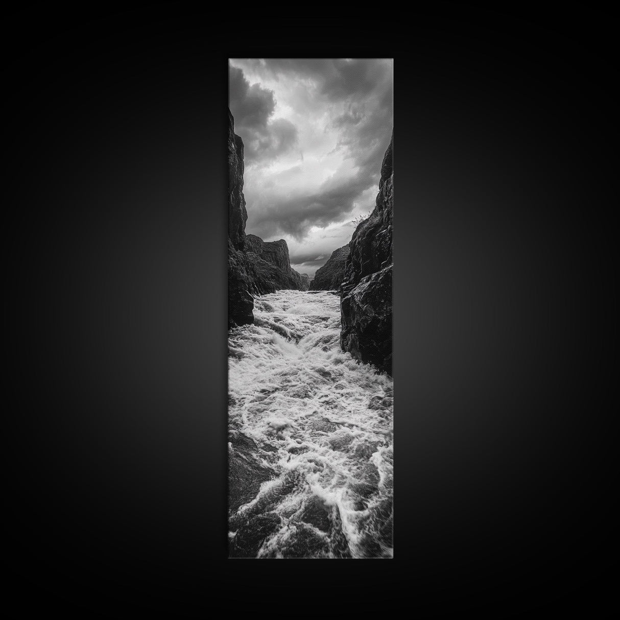 Wild River Path, Nature Wall Decor, Adventure Landscape, Monochrome Rapids, Framed Canvas Print, Rustic Living Room Wall Art, Moody Photography