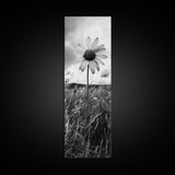 Single Daisy Bloom, Minimalist Botanical, Black White Flower, Framed Canvas Print, Nature Inspired Art, Bedroom Wall Decor, Modern Farmhouse