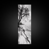 Serene Beach Tree, Calm Ocean Coast, Black White Shoreline, Framed Canvas Print, Coastal Entryway Decor, Minimal Nature Wall Art