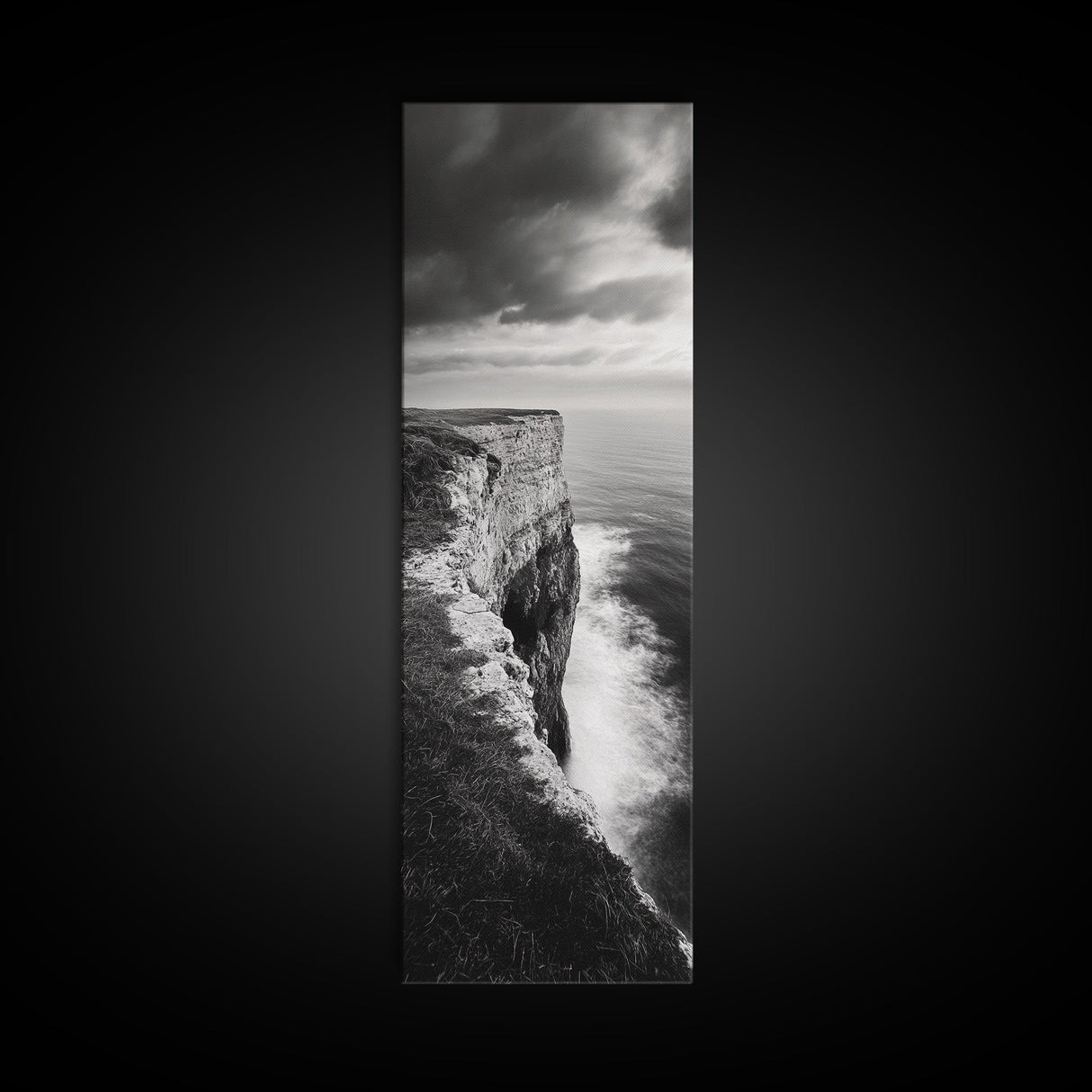 Coastal Cliff, Ocean Horizon, Nature Photography, Dramatic Skies, Framed Canvas Print, Modern Beach Wall Art, Minimalist Landscape Decor