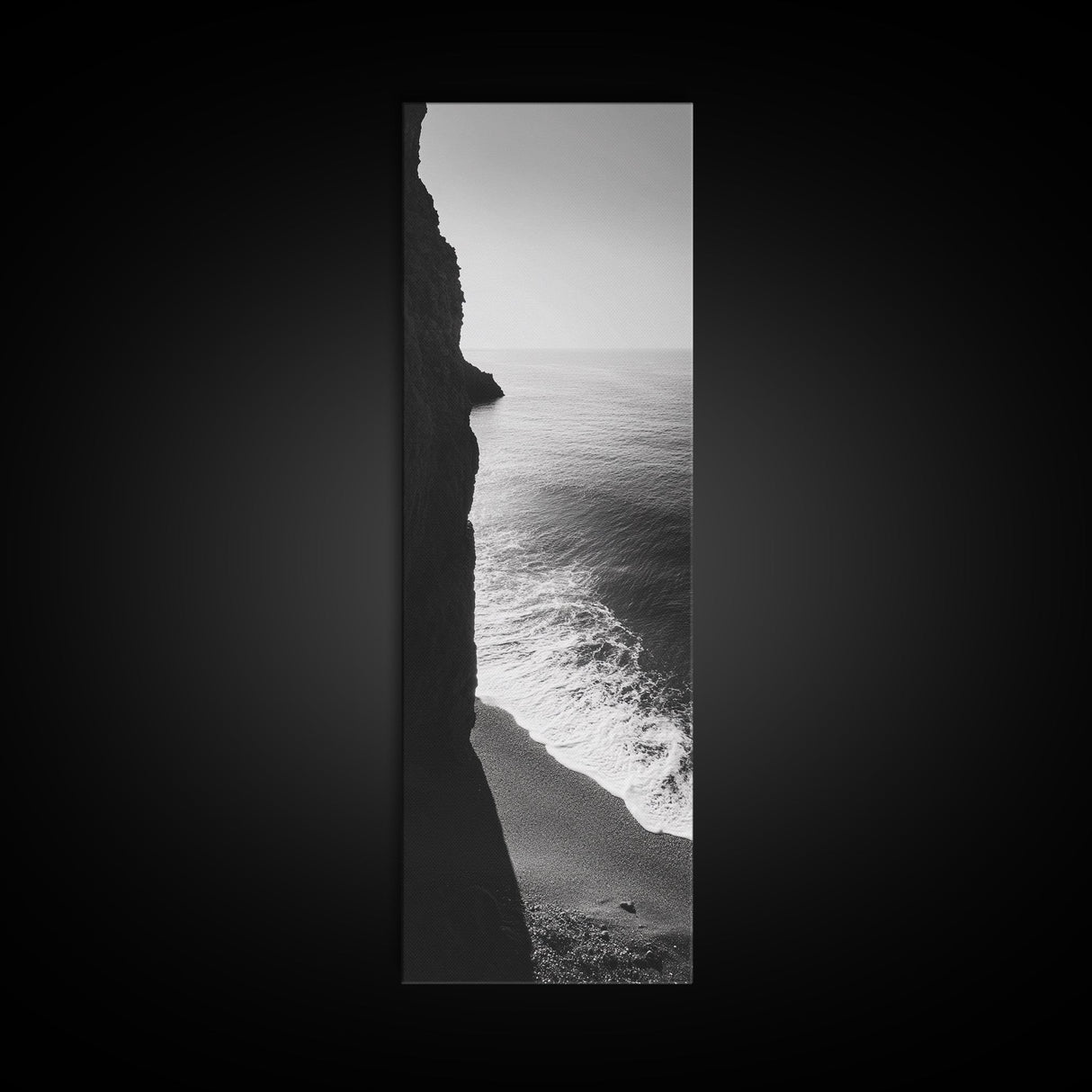 Cliffside Waves, Coastal Edge, Monochrome Serenity, Ocean Drama, Canvas Print, Moody Minimalist Art, Bathroom Art, Living Room Decor
