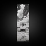 Vintage Camper, Cloudy Sky, Wanderlust Life, Desert Minimalism, Framed Canvas Print, Retro Travel Wall Art, Boho Bedroom Print, Office Art