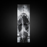 Industrial Ship, Black and White Boat, Urban Seascape, Moody Harbor, Canvas Print, Nautical Wall Art, Man Cave Art, Office Decor