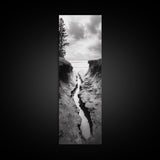 Coastal Crevice, Ocean Stream, Moody Nature, Rugged Beauty, Framed Canvas Print, Minimalist Beach Wall Art, Bedroom Art, Entryway Decor
