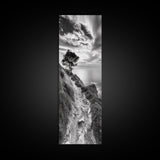 Cliffside Tree, Coastal Path, Nature Landscape, Canvas Print, Monochrome Hiking Trail Art, Boho Entryway or Office Wall Decor