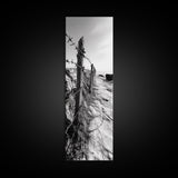 Rocky Shoreline, Barbed Wire, Coastal Minimalism, Rugged Texture, Natural Barrier, Framed Canvas Print, Hallway Wall Art, Industrial Rustic Style